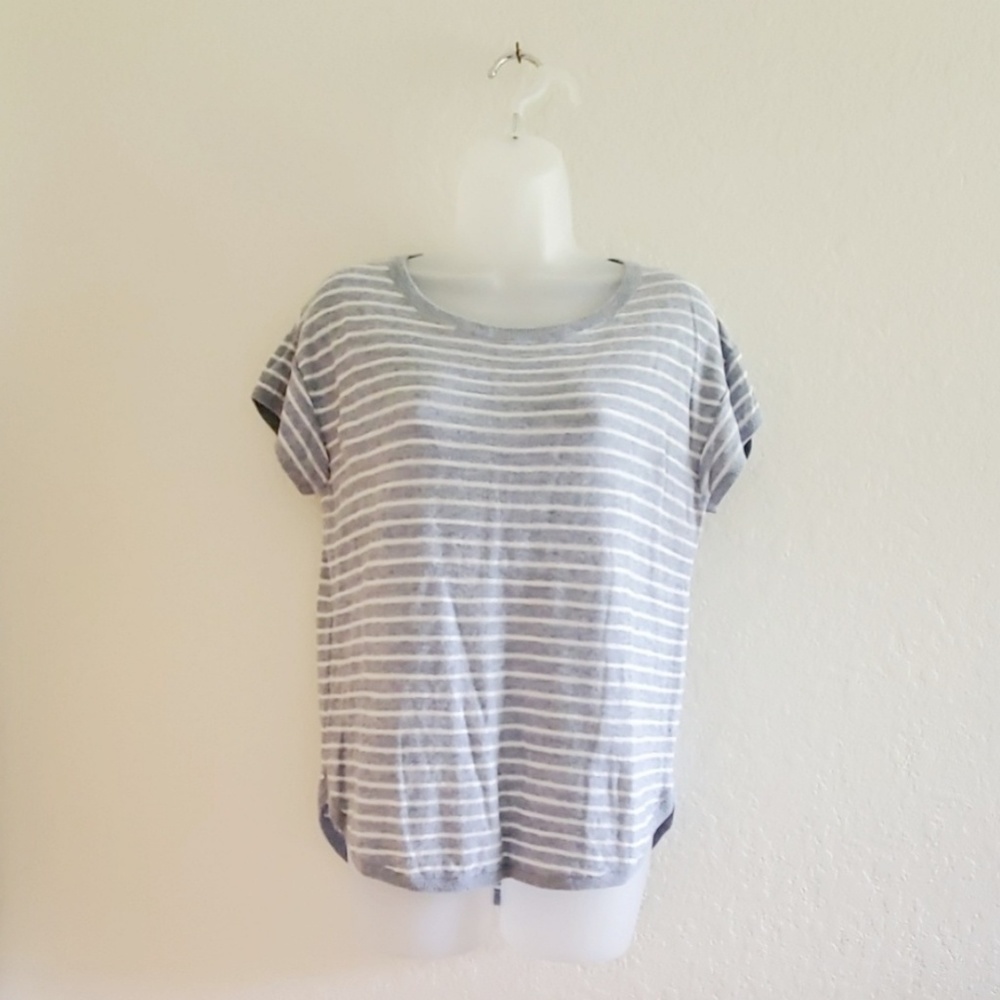 LOFT Light Blue Stripe Knit Short Sleeve Tee